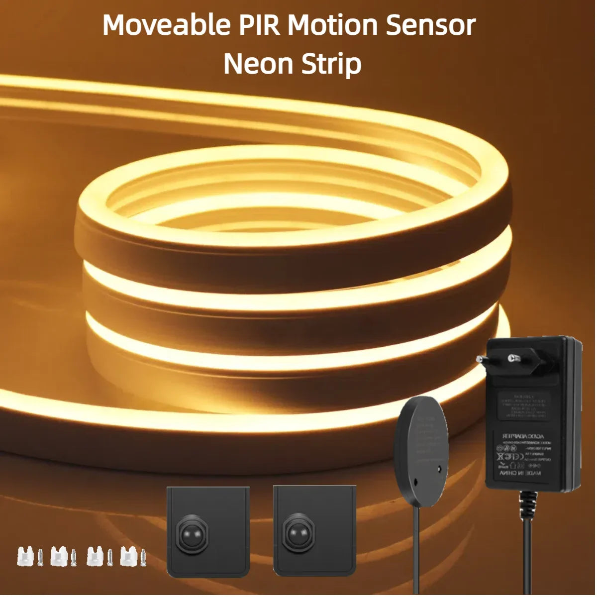 DC24V 10M/5M Silicone Tube Neon LED Strip Light With 2 Wireless Moveable PIR Motion Sensor Switches For Bedroom Corridor Stairs.