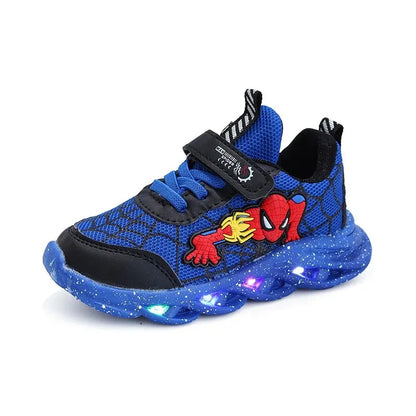 Disney LED Casual Sneakers Red Black For Spring Boys Spiderman Mesh Outdoor Shoes Children Lighted Non-slip Shoes Size 21-30.
