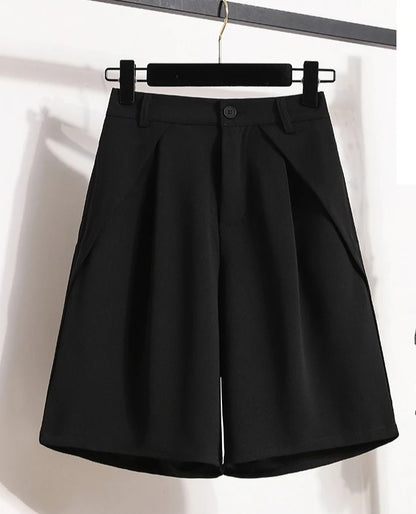 Women's A-Line High Waisted Wide Leg Short Pants Plus Size Casual Suit Shorts Summer 2025 Oversized Loose Five Quarter Pants.