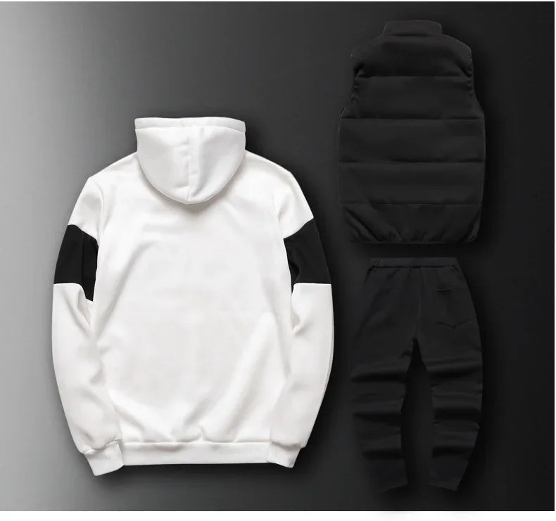 3 Pieces Set Hoodies+Vest+Pants Casual Men's Track Suit Clothing Coats Winter Thick Warm Tracksuit for Men Printed Mens Set Vest.