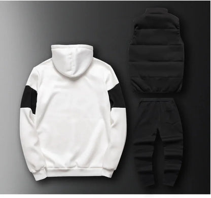 3 Pieces Set Hoodies+Vest+Pants Casual Men's Track Suit Clothing Coats Winter Thick Warm Tracksuit for Men Printed Mens Set Vest.