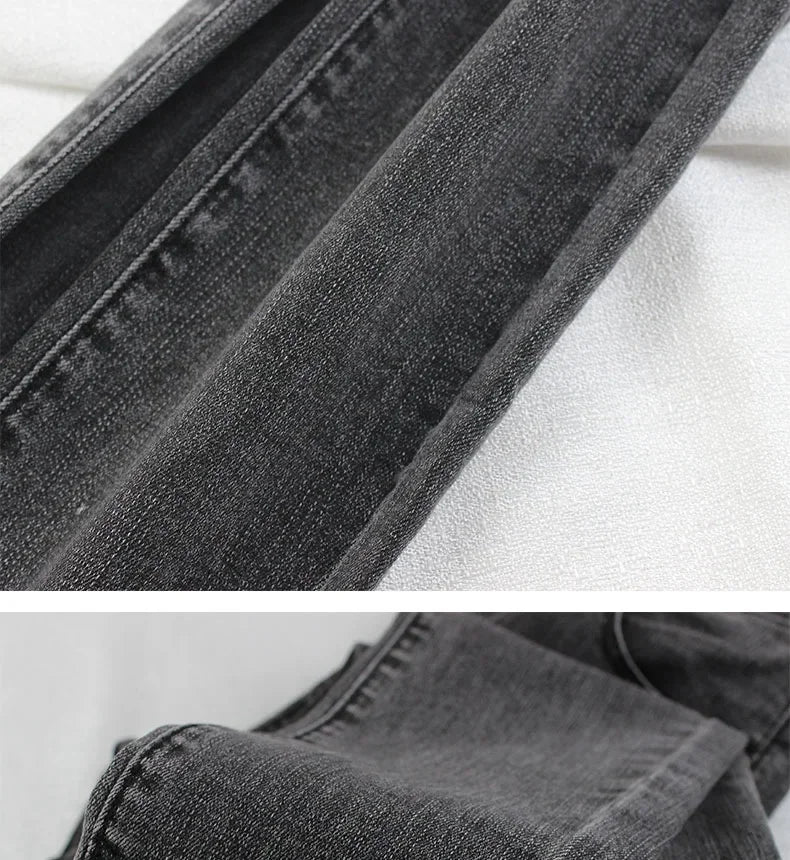 Black Grey Jeans Women's Spring Autumn Winter High-Waisted Petite Stretchy Tight Small Footed Pants Slimming Pencil Leggings.