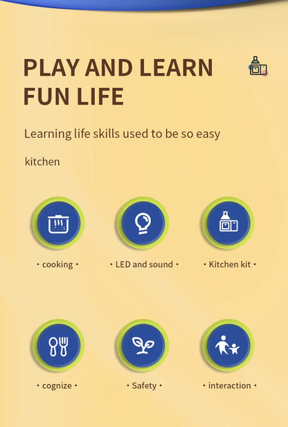 DIY Kid Play House Simulation Kitchen Pretend Toys Kitchenware Lighting and Sounds Cooking Game Set Children Fun Educational Toy.