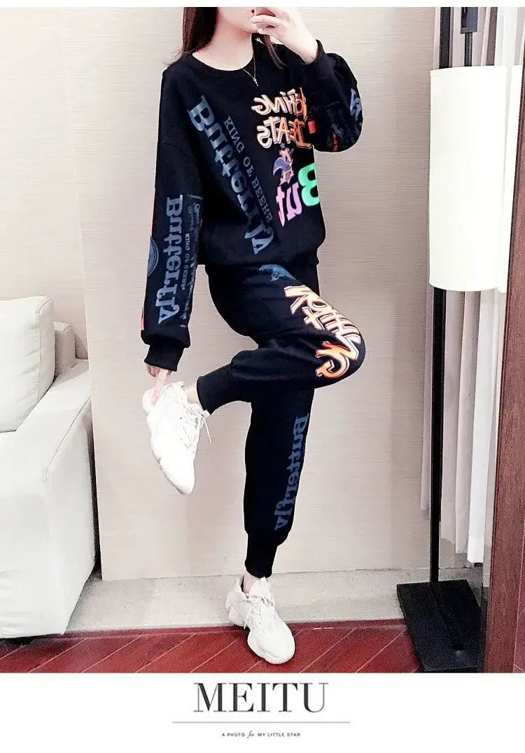 Women's Casual Sweat Suits 2025 Spring Autumn New Tracksuit Fashion Loose Long Sleeved Tops And Pants 2 Two Piece Set For Women.