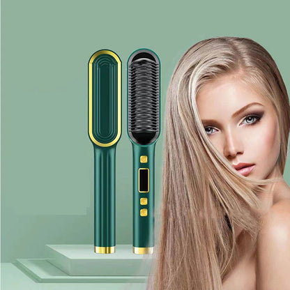 2-In-1 Electric Professional Negative Ion Straight Hair Brush Curling Comb With Lcd Display Curling Tool Straight Hair Brush.