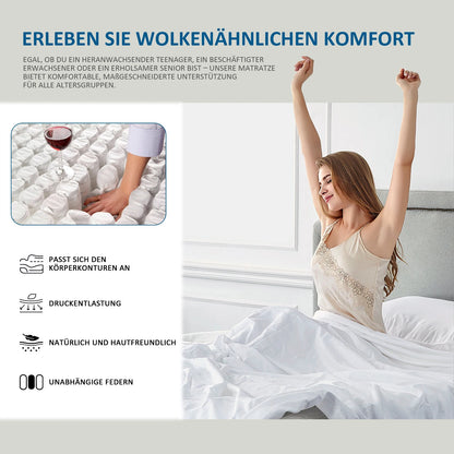 Taschenfederkernmatratze 180×200×25cm H3 - 7-Zonen mit Diatomenschaum & orthopädischem Support