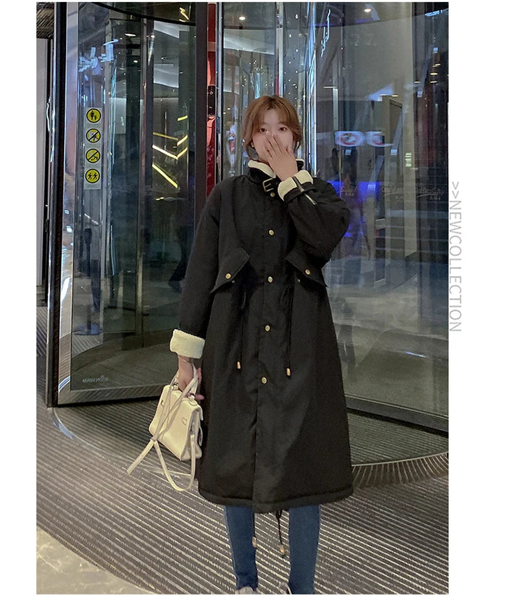 Daunen-Baumwoll-Parkas-Jacke für Damen, mittellang, über dem Knie, 2025, neue koreanische lockere Mode, Winter, gepolstert, weiblich, verdickt