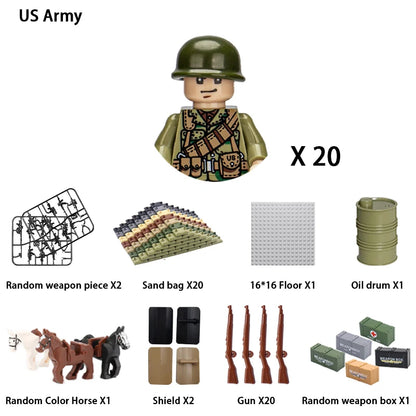 WWII Infantry Military Soldier War National Army Mini Gun Weapon Models Building Blocks Building Blocks Toys for Kids