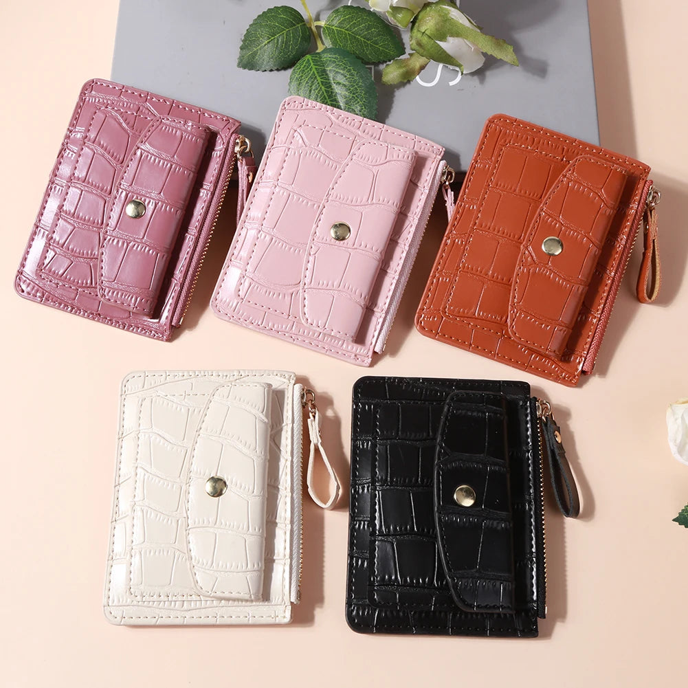 Women Fashion Short Wallet PU Leather Coin Card Holder Solid Color Casual Money Wallet Female Outdoor Bag.
