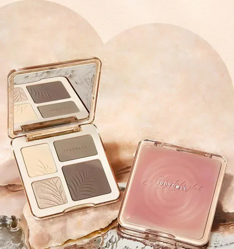 Judydoll Highlighter Contour Bronzer Palette Nude Makeup Natural Facial 3D Nose Shadow Long-Lasting Waterproof Cosmetics Makeup.