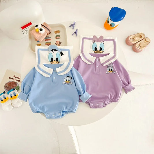 Neugeborenen Baby Strampler Socke Hut 3 stücke Set Cartoon Donald Daisy Ente Kleidung Jungen Mädchen Overall Infant Kurzarm Body k732