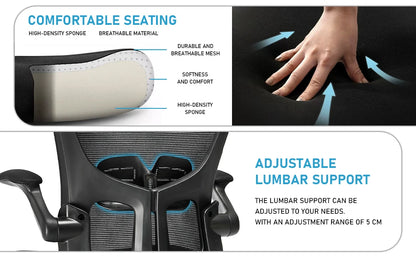 Durrafy Ergonomischer Bürostuhl, Schreibtischstuhl mit verstellbaren Armlehnen, Gaming-Stuhl, Netz-Bürostühle, Schwarz