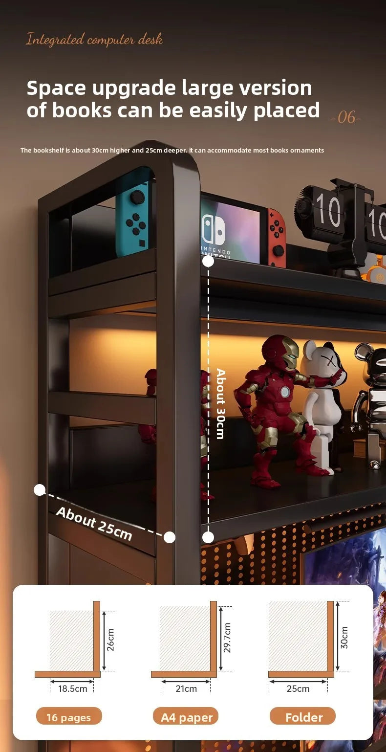 Schreibtisch, Bücherregal, integrierter Schreibtisch mit Lochbrett, Schlafzimmer, E-Sport-Tisch, Desktop-Computertisch