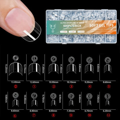 120-600Pcs False Nail Tips Soft Gel Fingertip Semi-matte Square French Coffin Full Half Cover Artificial Fake Nails Extension