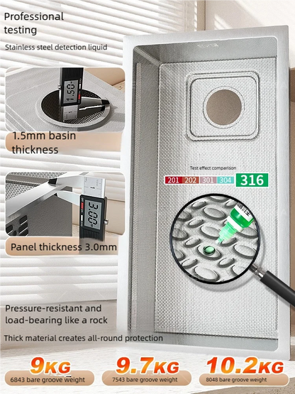 316L Stainless Steels Kitchen Sink Scratch and Grease Resistant Large Single Slot Household Left Right Mount Undermount Basin