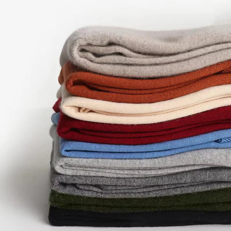 Cashmere Wool Solid Autumn Winter Men's Warm Turtleneck Knit Loose Long Sleeve Sweater Casual Comfortable Pullover Thick Sweater.