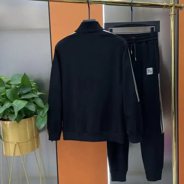 Men's Casual Sportswear Set Spring Autumn Long Sleeve Stand Collar Jacket Pants Comfortable Breathable Sports Outfit.