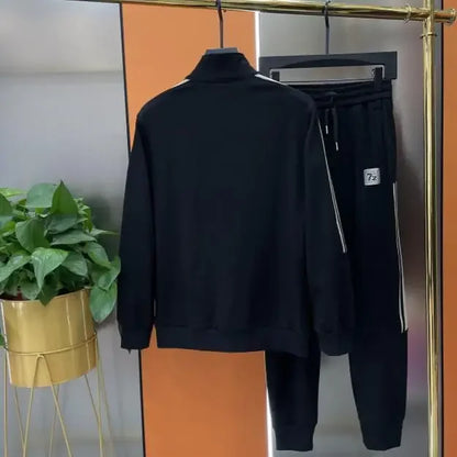 Men's Casual Sportswear Set Spring Autumn Long Sleeve Stand Collar Jacket Pants Comfortable Breathable Sports Outfit.