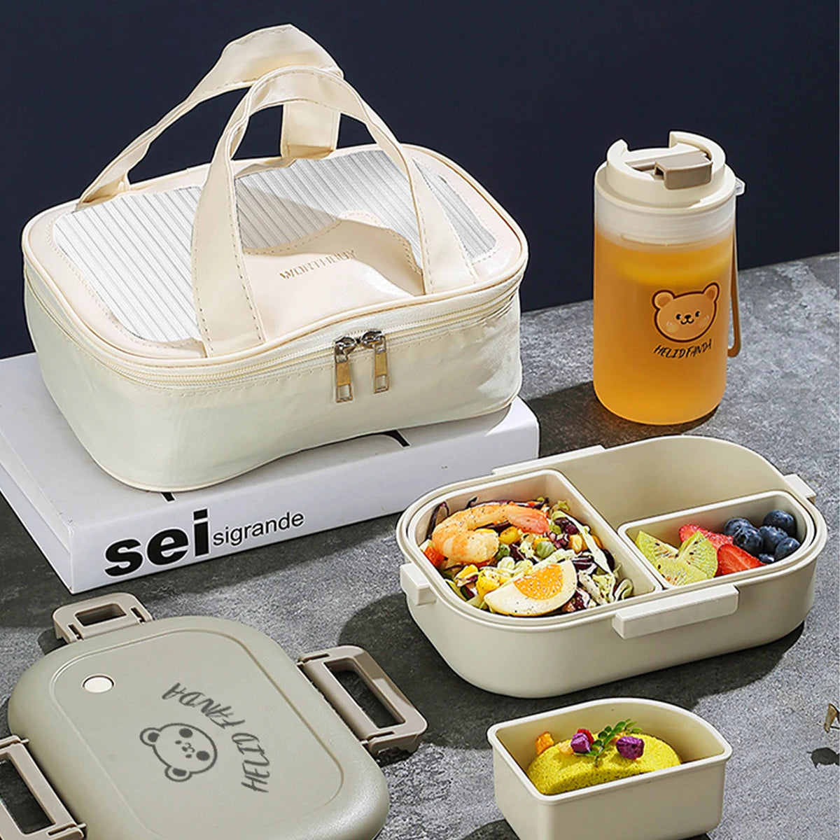 WORTHBUY Portable Plastic Bento Lunch Box With 3 Removable Compartment Leak-proof Microwave Salad Food Container For Kids School.