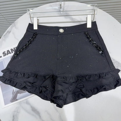 2025 Summer Clothes New Fashion Sequined Beaded Fungus Edge Pants Three-point Shorts Sweet Girls Temperament Short Pants Women.