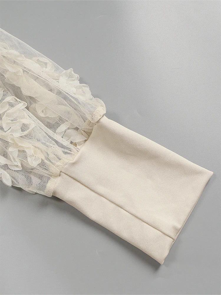 Sommer 2025, langärmlige Damen-Mesh-Bluse mit Spitzenbesatz, Rundhalsausschnitt, vielseitiges, dünnes Modell-Bottom-Shirt