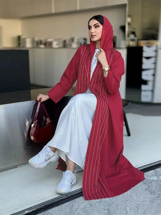 Ramadan Eid Red Kimono Open Abaya Damen Dubai Luxury Islam Muslim Summer Women Kebaya Kaftan Robe Femme Musulmane without hijab.