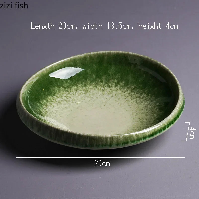 Retro Kiln Changes Ceramic Dinner Plate Irregular Salad Plate Pasta Plate Dessert Snack Plates Restaurant Creative Tableware.