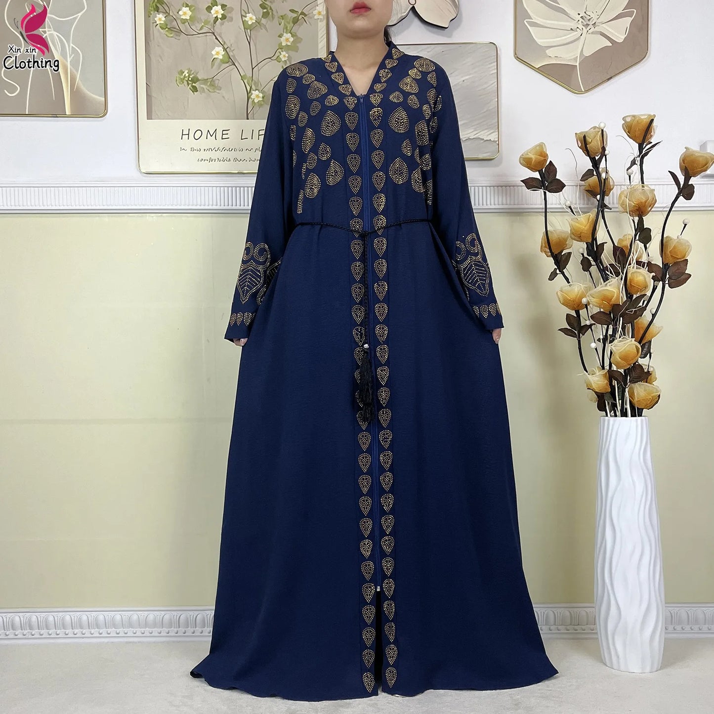 New Style Women Muslim Dress Chiffon Open Abaya 2024 Dubai Women Elegant Dress Islamic Clothing Zipper Cardigan Abaya With Scarf.