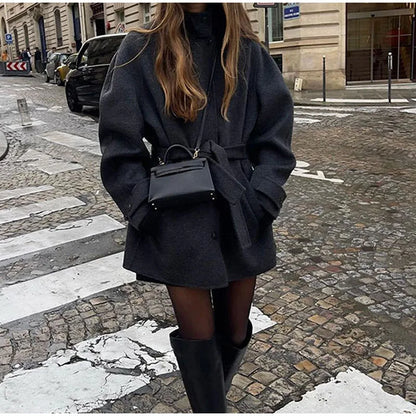 Winter warme Schnürung Damen mantel einfarbig Vintage Einreiher Mantel Mode Herbst Damen jacken neue Retro-Oberbekleidung