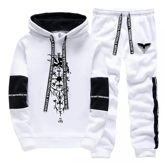 Fall Winter Daily Casual Sporty Jogger Sportswear Viking Raven Print Outfits 2025 New Fashion Men's Tracksuit Hoodies Sweatpants.