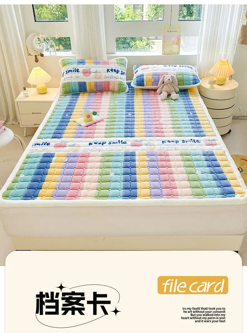 Winter Soft Thick Flannel Mattress Toppers Dormitory Single Double Bedspread Warm Bed Sheets Mattress Cover Fold Tatami Thin Mat