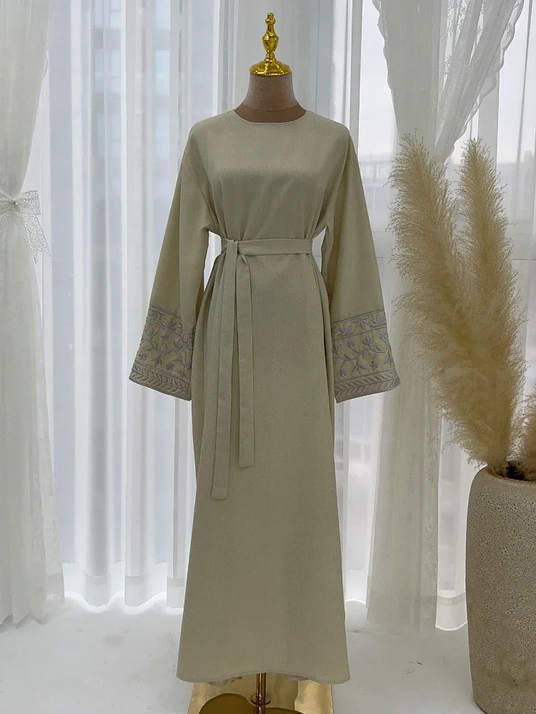 Floral Stickerei Muslimischen Abaya für Frauen Eid Kleid Marokko Ramadan Spitze-up Abayas Kaftan Islam Vestidos Dubai Arabischen Lange robe