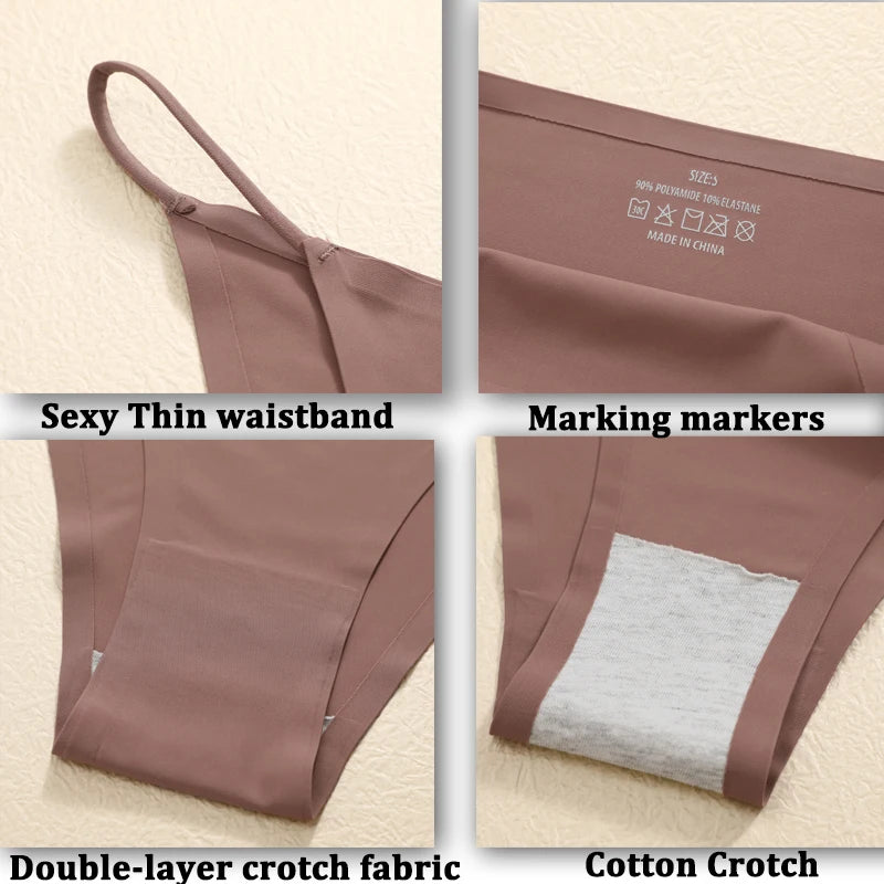 3Pcs/Set Women Seamless Panties Sexy Ultra-thin Briefs Female Ice Silk No Trace Underwear Low Rise Solid Color Soft Lingerie.