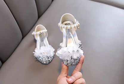 Fashion Children's Sandals 2024 Spring Summer Shining Flowers Sweet Girl Princess Shoes Dance Performance Kids Sandals J191.