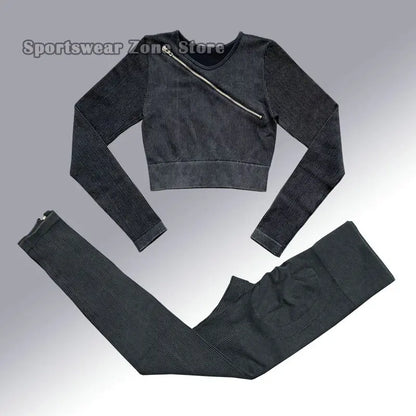 Yoga Suit High Waist Leggings Running Training Tights Sports Outfits Long Sleeve Crop Top Bra Seamless Fitenss Set Fitness Wear