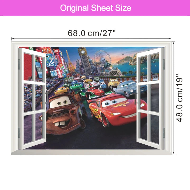 3d Macqueen Cars Broken Hole Wall Sticker For Kids Bedroom Home Decoration Cartoon Anime Mural Art Pvc Movie Poster Boys Decals.