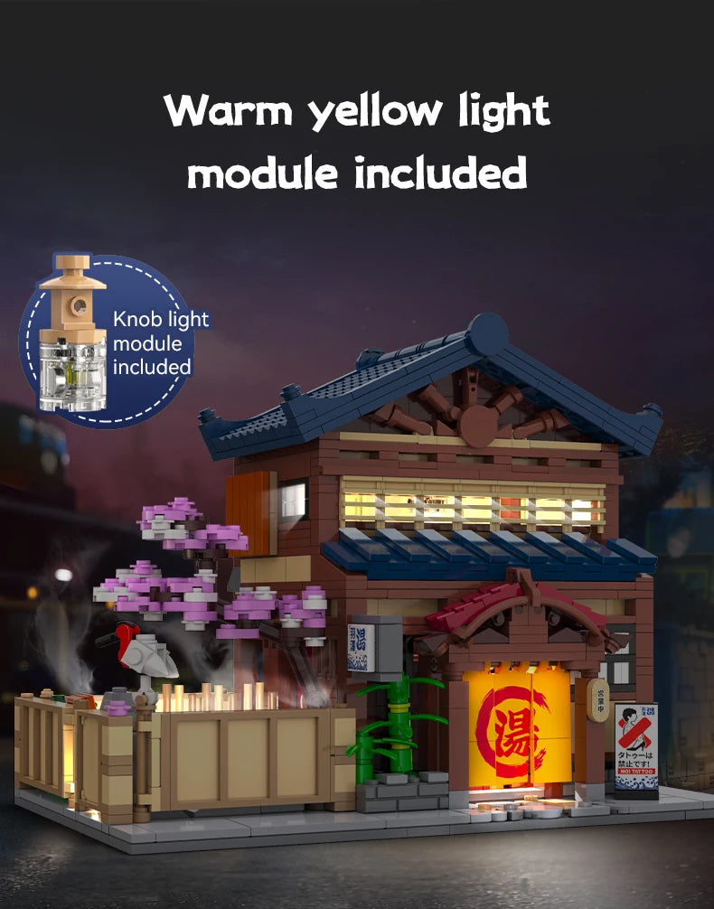 Cada Japanese Sushi HouseBricks Shop LED Japanese Steamed Bun House Building Blocks Summer Cafe cada Toy Street View Series set.
