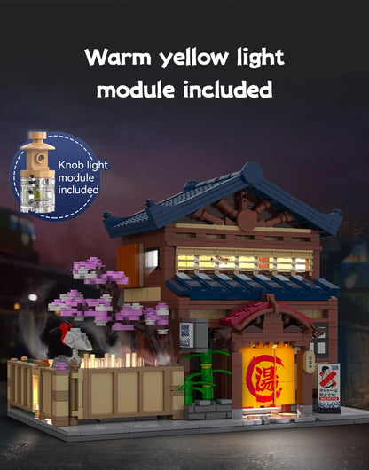Cada Japanese Sushi HouseBricks Shop LED Japanese Steamed Bun House Building Blocks Summer Cafe cada Toy Street View Series set.