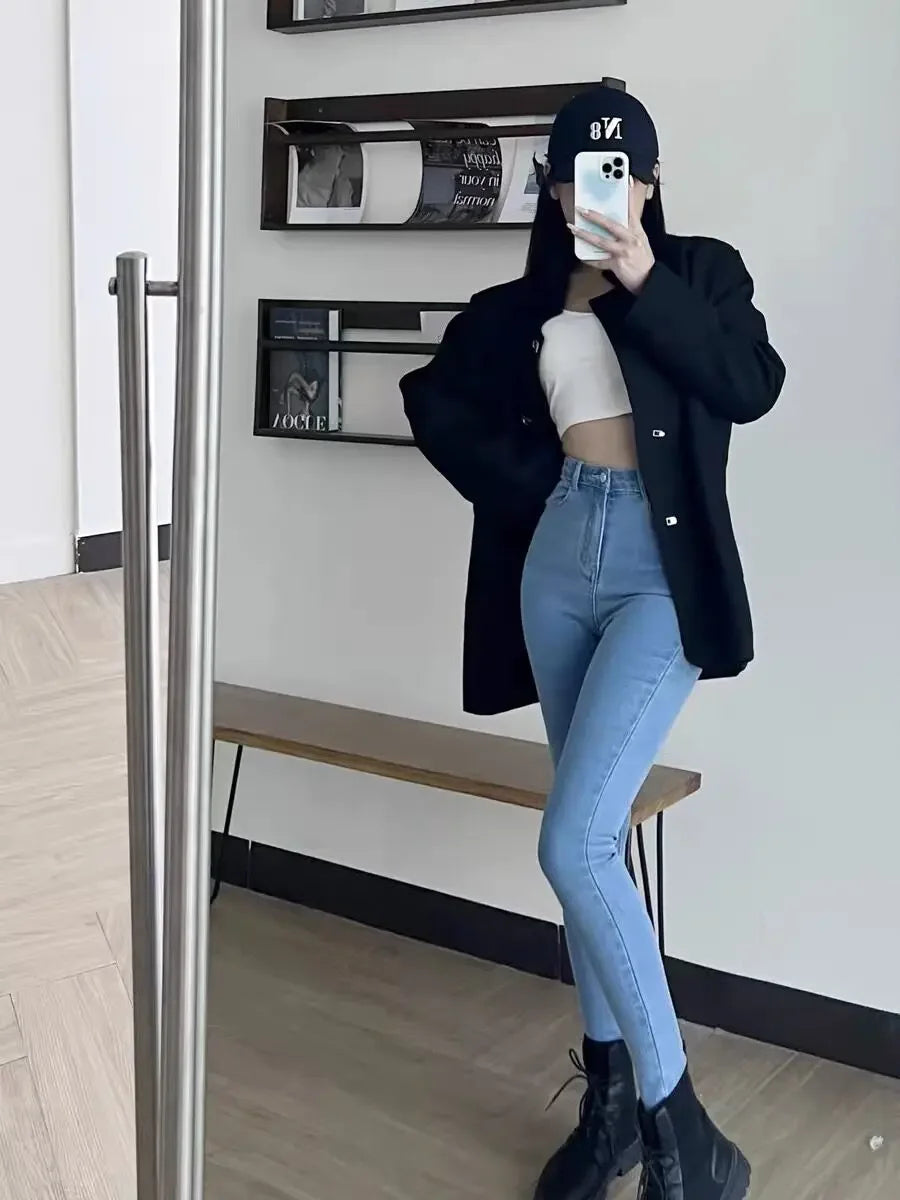 Woman Large Size Streetwear Sexy Stretch Denim Pants High Waist Skinny Pencil Jeans Spring Korean Fashion Casual Kot Pantolon.