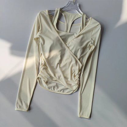 Sexy Mesh Slimming Yoga Suit for Women Gathering Together Sports Bra Fake Two Pieces of Quick Drying Training Pilates Cover Up.