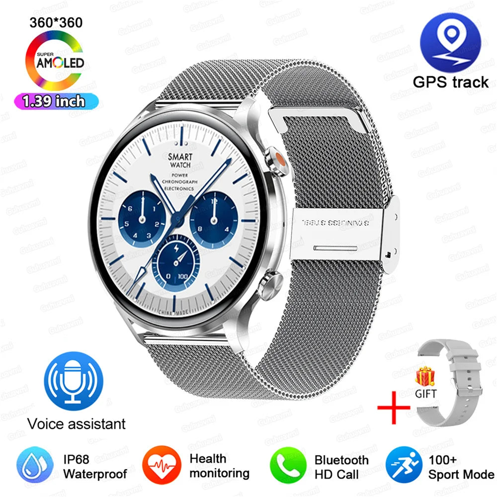 2025 New Smartwatch Women AMOLED HD Screen Always On Display Bluetooth Call IP68 Waterproof GPS Smart Men Watch For Android ios