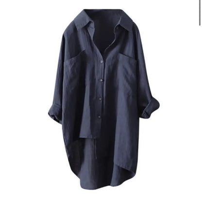 S-5XL Button Up Shirts Women Oversized Summer Autumn Cotton Linen Blouses Fashion White Casual Loose Solid Rollable Sleeve Tops.