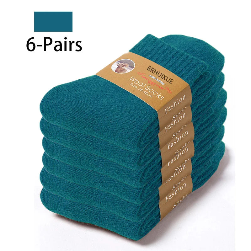 6 Pairs Winter Wool Socks Male Men's Socks Super Thicker Solid Socks Merino Plush Women's Socks Against Cold Snow Terry Socks.