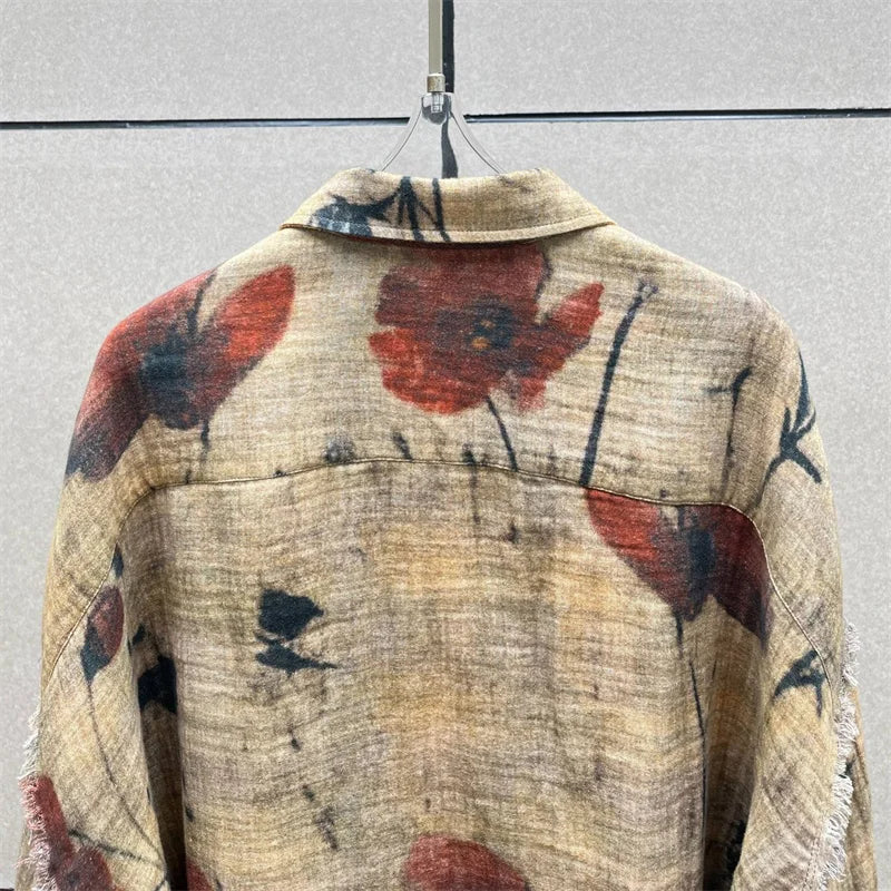 Women's shirt New ink printed lapel long sleeved top for autumn 2025 pure cotton Women's blouse Double sided wearable thin coat.