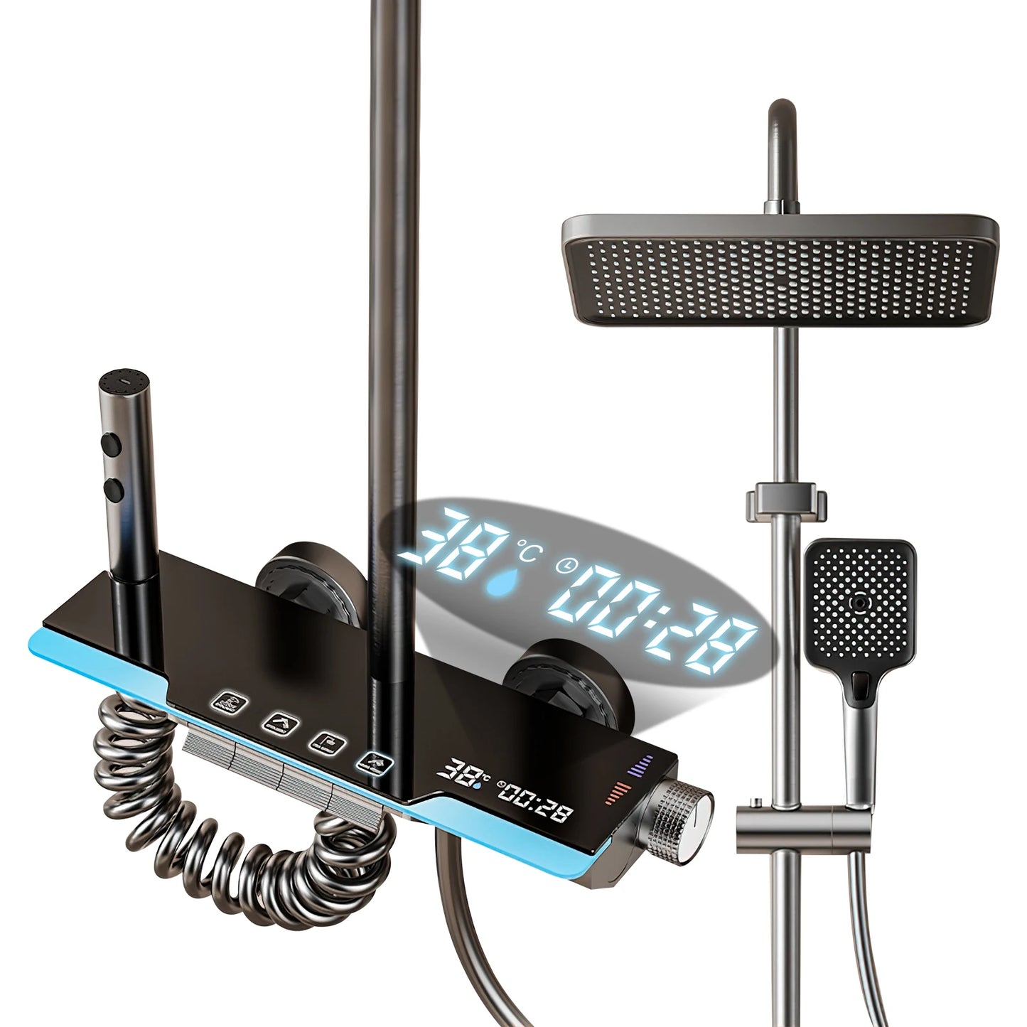 Bathroom Shower System LED Light Shower Head Set Brass Mirror Thermostatic Bathtub Faucet Digital Display Hot & Cold Showers