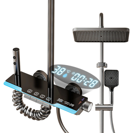 Bathroom Shower System LED Light Shower Head Set Brass Mirror Thermostatic Bathtub Faucet Digital Display Hot & Cold Showers