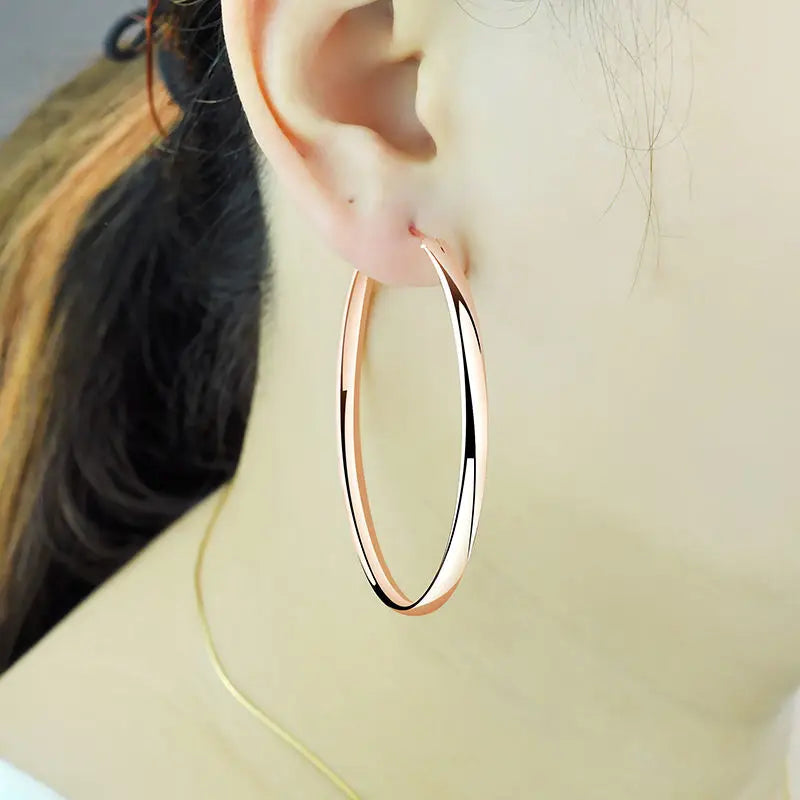 Senlissi - New 18K Gold Plated Hoop Earrings For Women 925 Sterling Silver  3.0mm Fashion Earring Cерьги Kольца 3/4/5/6/7CM.