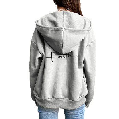 Damen-Strickjacke mit Reißverschluss, Mantel, bedruckt, lässiges Kapuzen-Sweatshirt, Sport-Jogging-Kleidung, hochwertige, vielseitige Straßenfrauenjacke