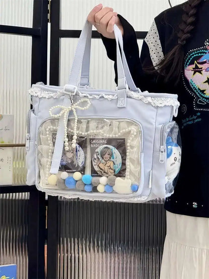 New Y2K Cute Japanese Ita Bag Lolita Girl Transparent Shoulder Tote Bag Large Capacity Crossbody Casual Bag DIY Display Handbags.
