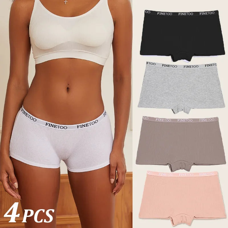 4Pcs Women Cotton Boxers Underwear Seamless Ice Silk Shorts Solid Color Ladies Soft Boyshorts Plus Size Cotton Boxers M/L/XL.
